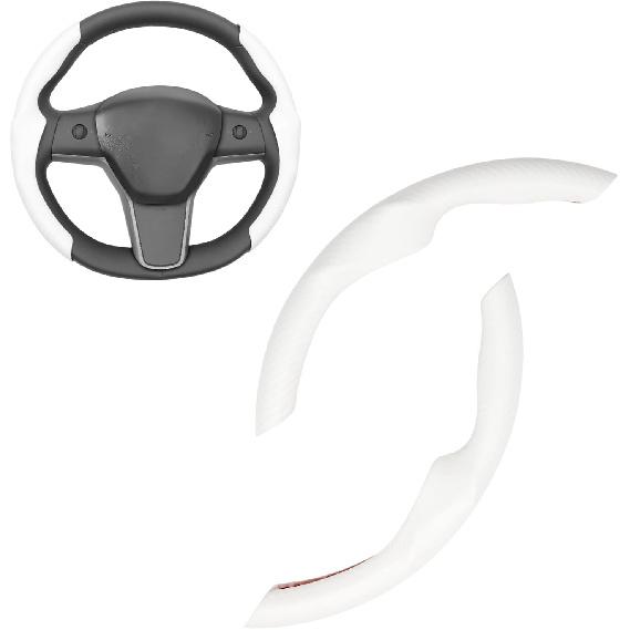 Mewant Custom-Fit Steering Wheel Cover for Tesla, Telsa Model 3 / Y Carbon Fiber Segmented Steering Wheel Cover for Men/Women, Anti-Slip,