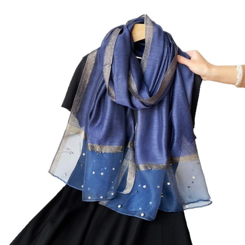 Spring new solid color pearl silk scarf women's imitation silk light large shawl long scarf scarf
