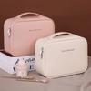 Women PU Leather Double Layer Travel Makeup Wash Clear Cosmetic Bag With Zipper Multi-Compartment Waterproof Toiletry Organizer