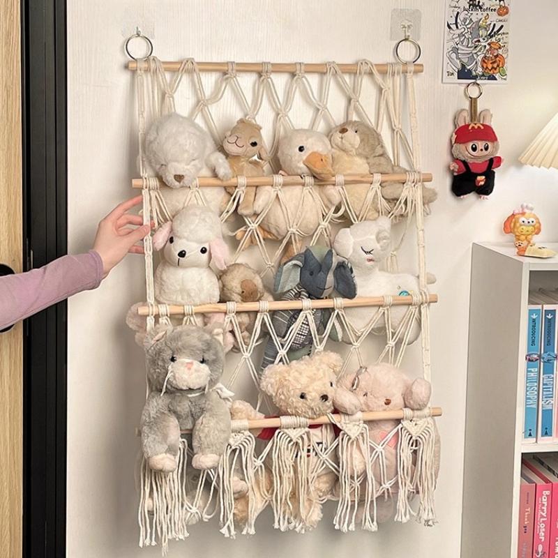 Stuffed Doll Toy Net Hammock Wall Hanging Organizer 2 Layer Storage Display Rack Door Behind Bedside Plush Toy Storage Hammock