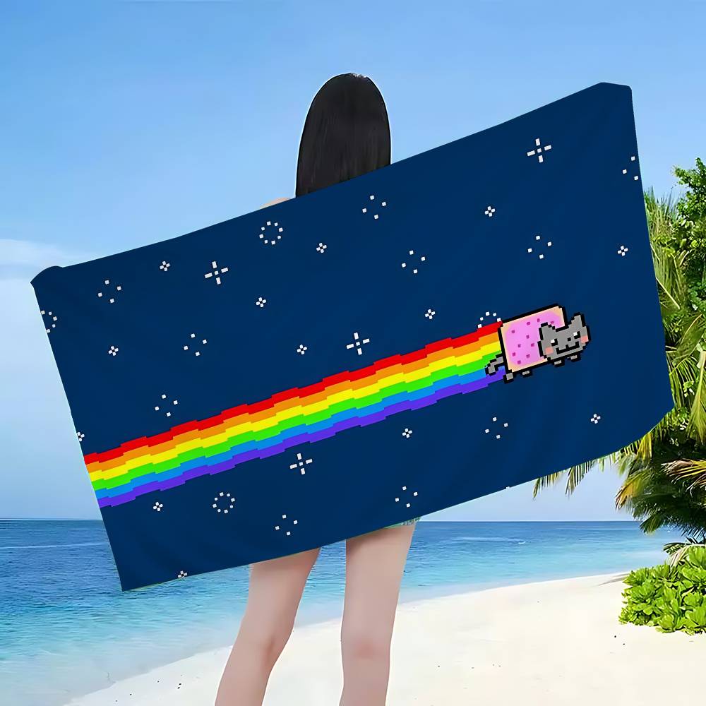 Cartoon N-Nyan Cats Cute Microfiber Blanket Quick Drying Beach Towels Oversized Printing Super Absorbent Pool Towel Blanket