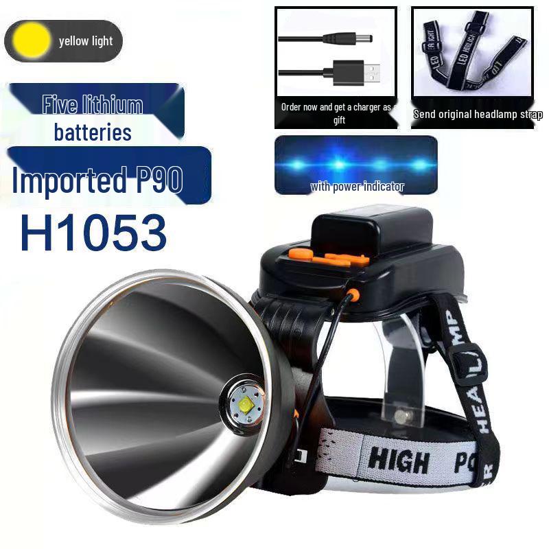 Rechargeable LED Headlamp: Strong Light, Long Range, Waterproof, Ultra-Long Battery Life, Ideal for Miners and Fishing.