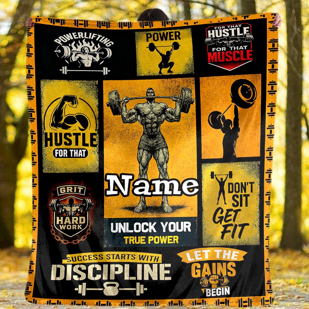 Outdoor Customize Blanket Powerlifting Motivation Fitness Gym Theme Comfortable Soft Lightweight Multiseasonal Use For Travel Camping Picnic Sofa