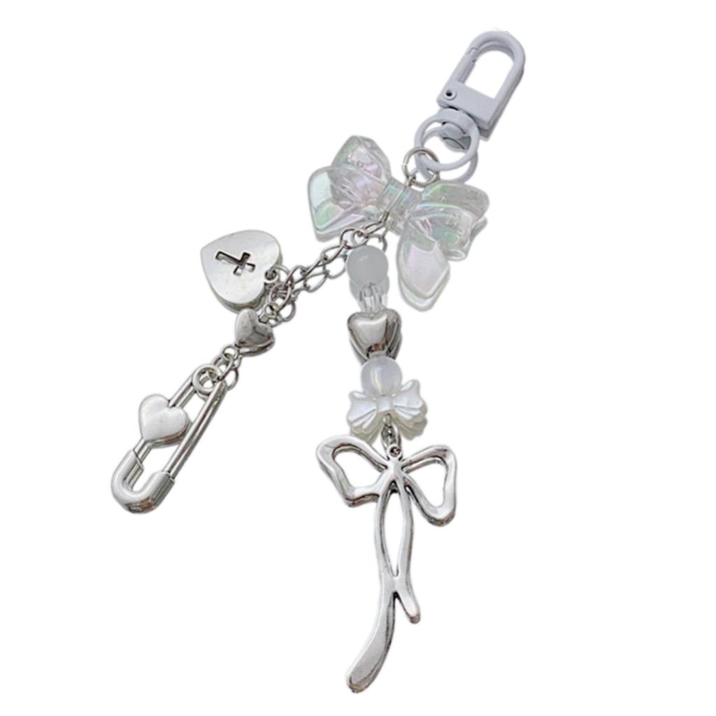 Colorful Phone Lanyard Bowknot Heart Pendant Keychain Detachable Phone Charm Keyring Beaded Bag Accessory for Women