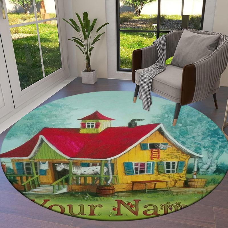 Pippi Longstocking Custom Name Round Area Rug,Carpet Rug for Living Room Bedroom Sofa Playroom Decor,Non-slip Floor Mat