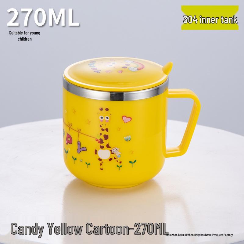 304 Stainless Steel Cartoon Water Cup with Lid for Kids - Children's Milk and Drinking Mug
