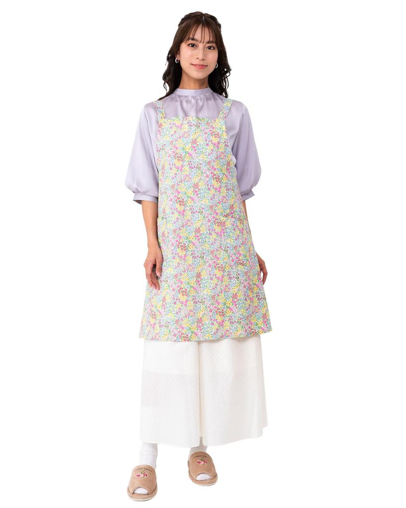 Naigai LIBERTY Floral Apron, Stylish, Water-Repellent, with Pockets, Nordic Style, Tie-Back, Suitable for Kitchen, Cafe, and Nursery School, Women's,