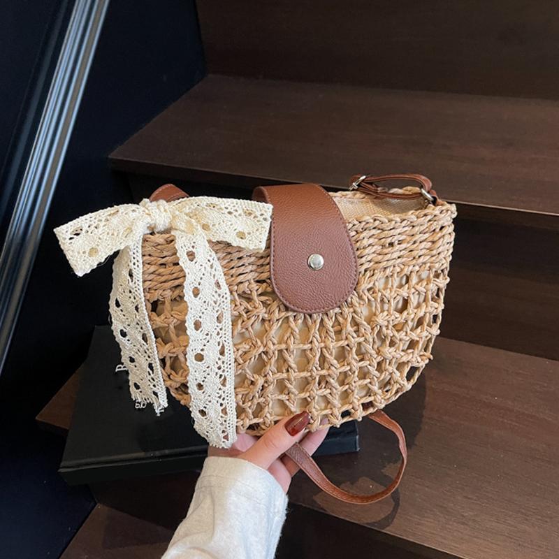 Yogodlns Summer Straw Bag For Women Fashion Semicircle Crossbody Bags Rattan Handmade Messenger Handbag Travel Beach Bags