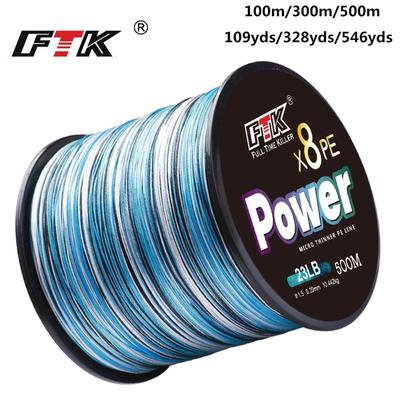 FTK 100M/300M/500M PE flettet line fiskesnøre 18-45LB 0,16-0,35mm 8 tråd multifilament PE fiskeline