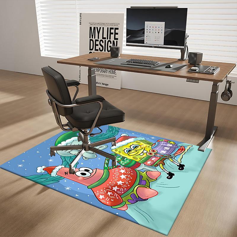1pc SpongeBob SquarePants Christmas Edition Chair Mat - Anime Cartoon Design, Holiday Gift, Non-Slip Carpet for Office, Home Decor, Living Room, Bedro