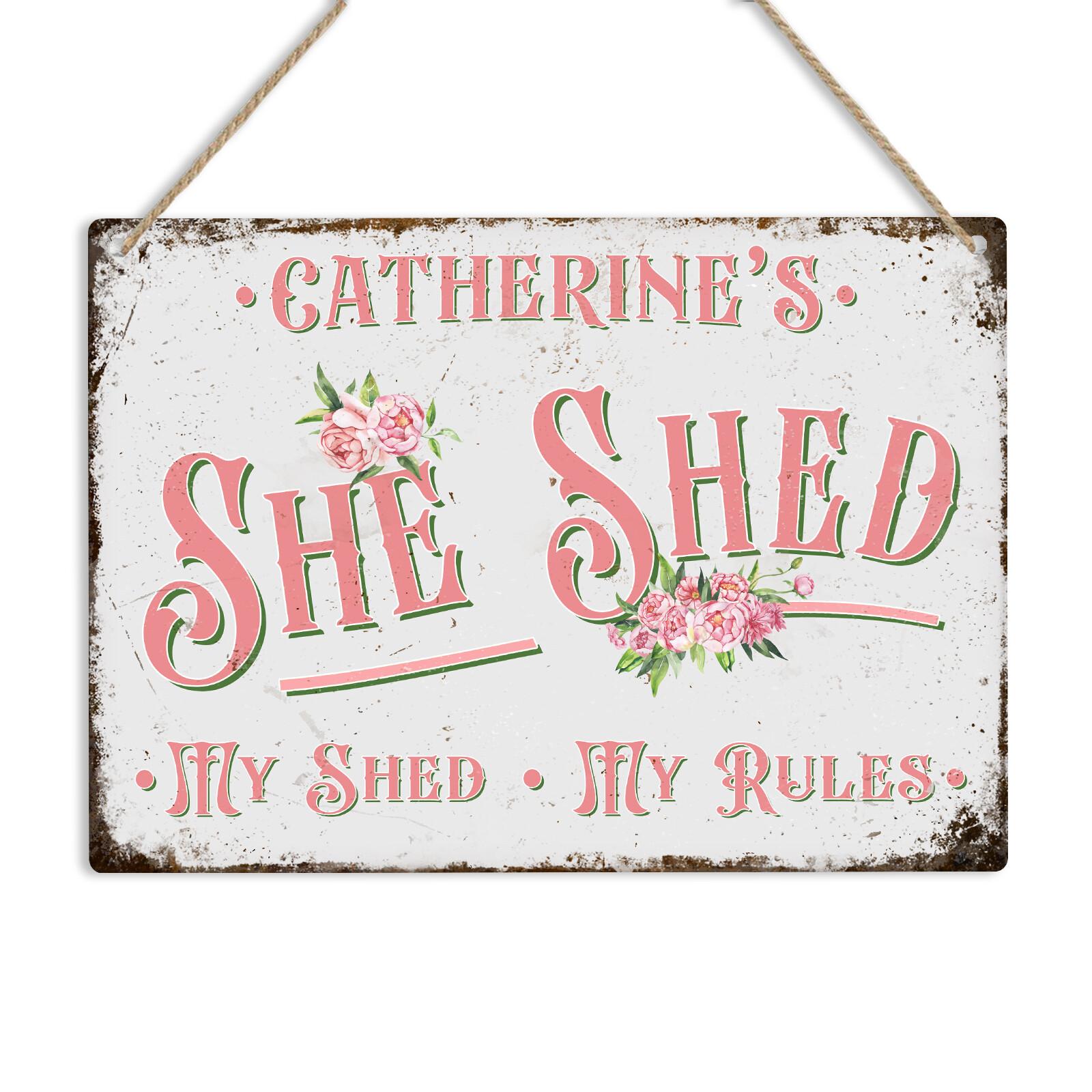 Personalised She Shed Sign Metal Garden Plaque Vintage Decor Name Custom Gift 20X30CM