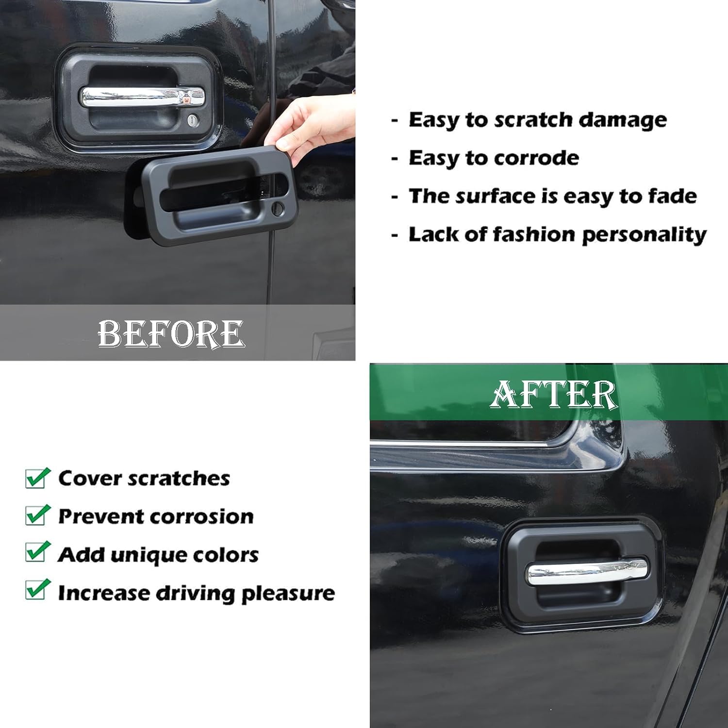 

PIUGILH Door Handle Bowl Cover Trim Fit for Hummer H2 2003-2009,Exterior Door Handle Protector Decoration Frame Accessories,Matte Black(4Pcs) матовый черный