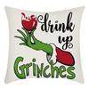 Grinch Linen Throw Pillowcase Holiday Sofa Office Cushion Pillowcase Green Furry Christmas Pillowcase