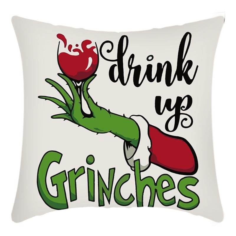 Grinch Linen Throw Pillowcase Holiday Sofa Office Cushion Pillowcase Green Furry Christmas Pillowcase
