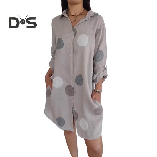 

Женское платье-рубашка с лацканами, длинный рукав, однобортное, повседневное, рубашка с круглым принтом, свободного кроя, рабочее, вечернее платье M серебряный серый