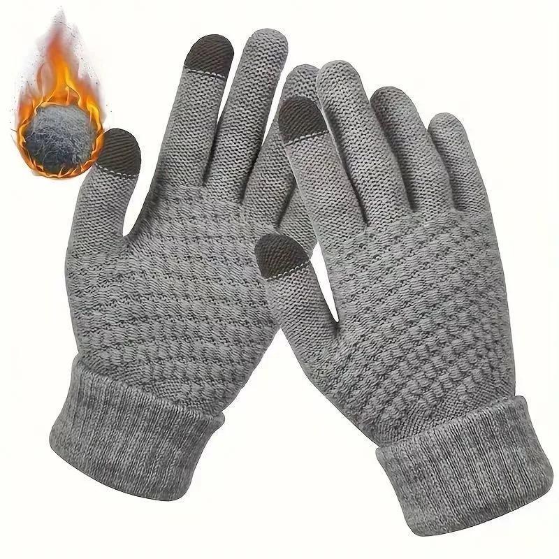 Winter Touchscreen Gloves Polyester Knit Warm Sports Gloves with Anti-Slip Grip Elastic Cuffs for Cycling Hiking Outdoor Use
