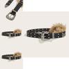 Rivet Leather Wide Waist Belt Artificial Fur Design And Carved Needle Buckle For Everyday Wear
