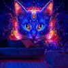Glowing Cat Tapestry Vivid Night Art Uv Reaction Tapestry Background Decoration Wall Hanging Bedroom Party Decoration