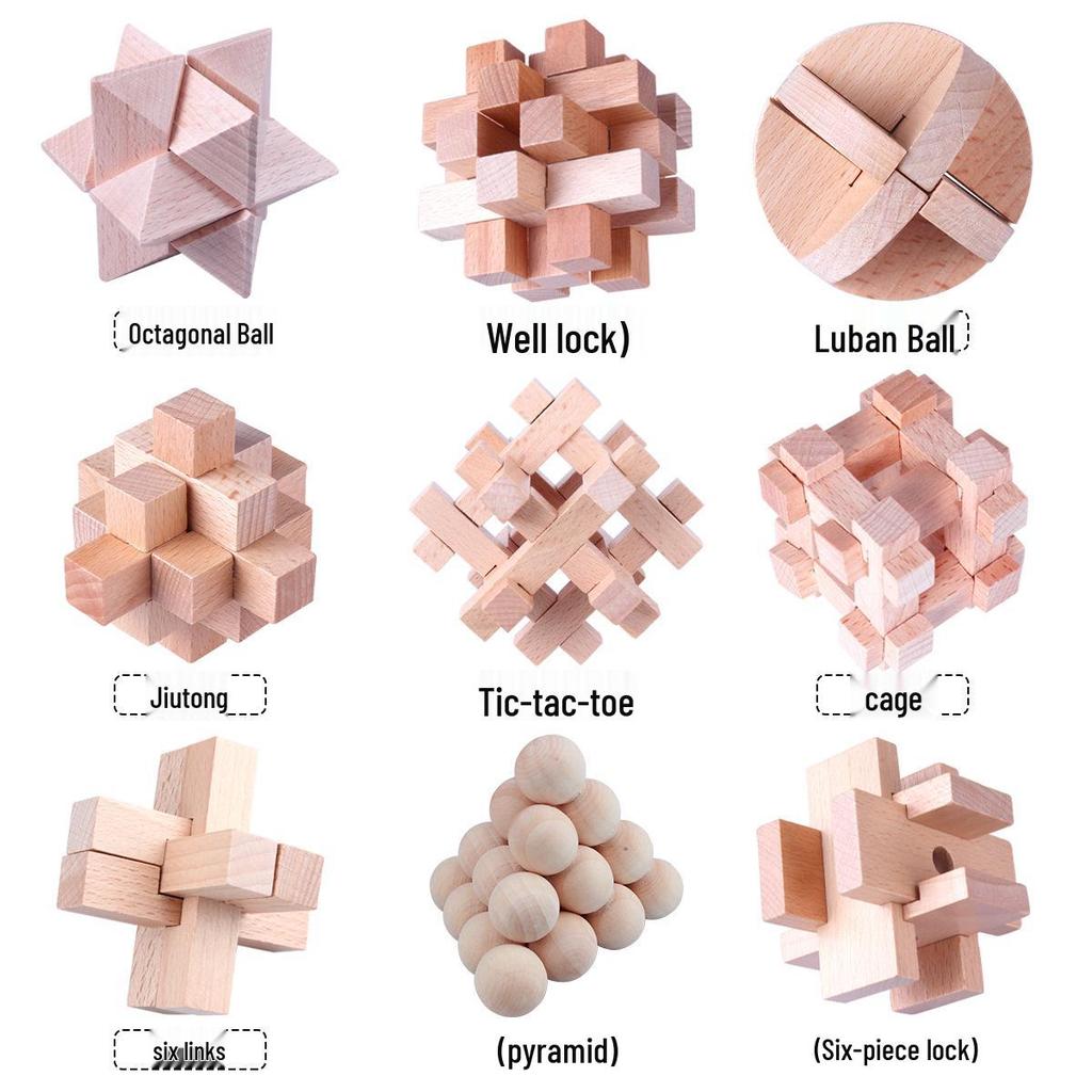 Kongming & Luban 9-Piece Puzzle Set for Elementary Students - Challenging Secret Box Storage.
