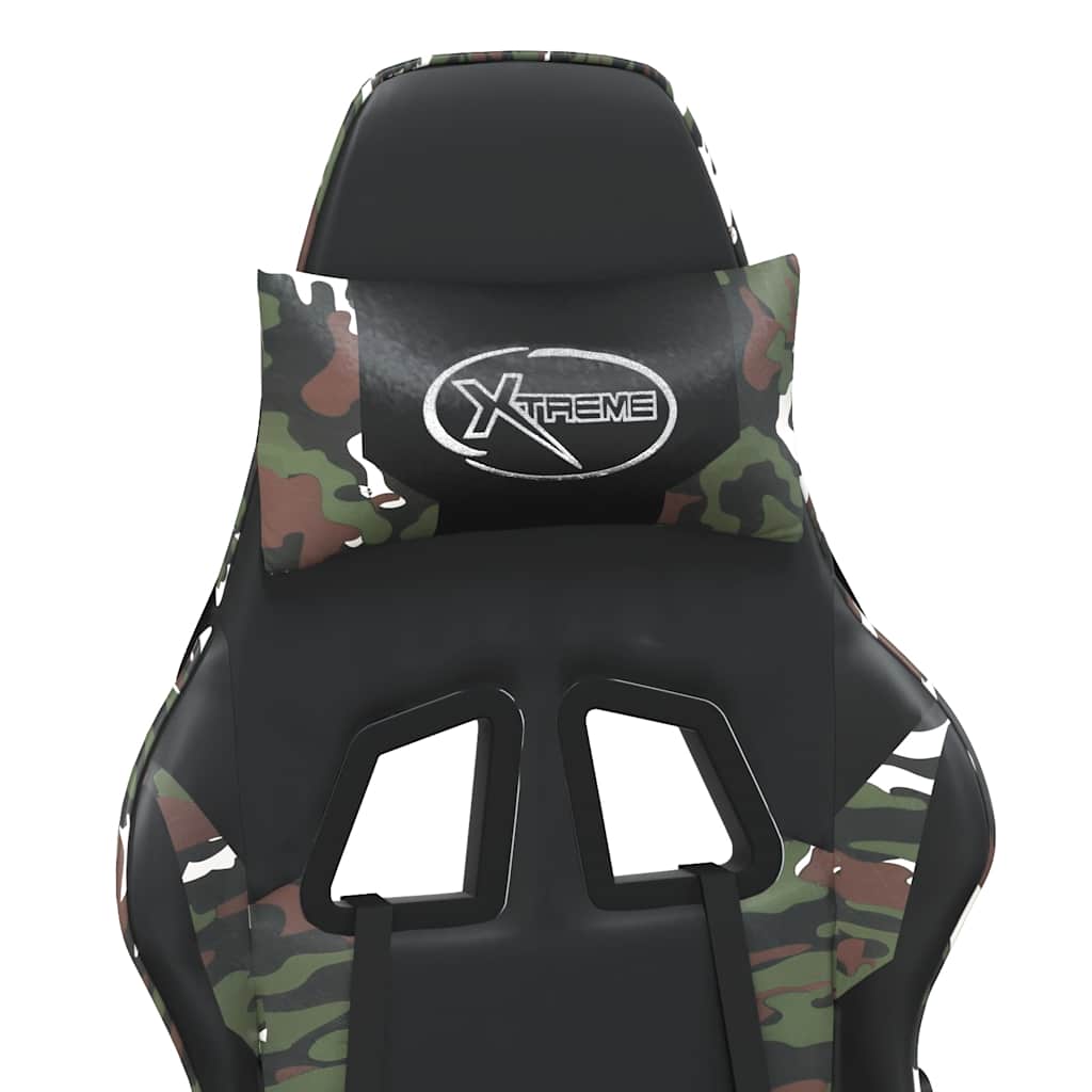 Gaming Chair with Massage Function and Footrest Black and Camouflage Artificial Leather