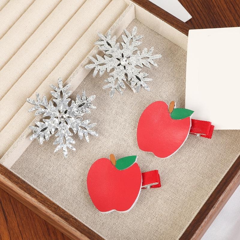 4Christmas Hair Clip Set With Snowflake and Fruit Designs Red Hairpins For Women Girls Holiday Party Accessories