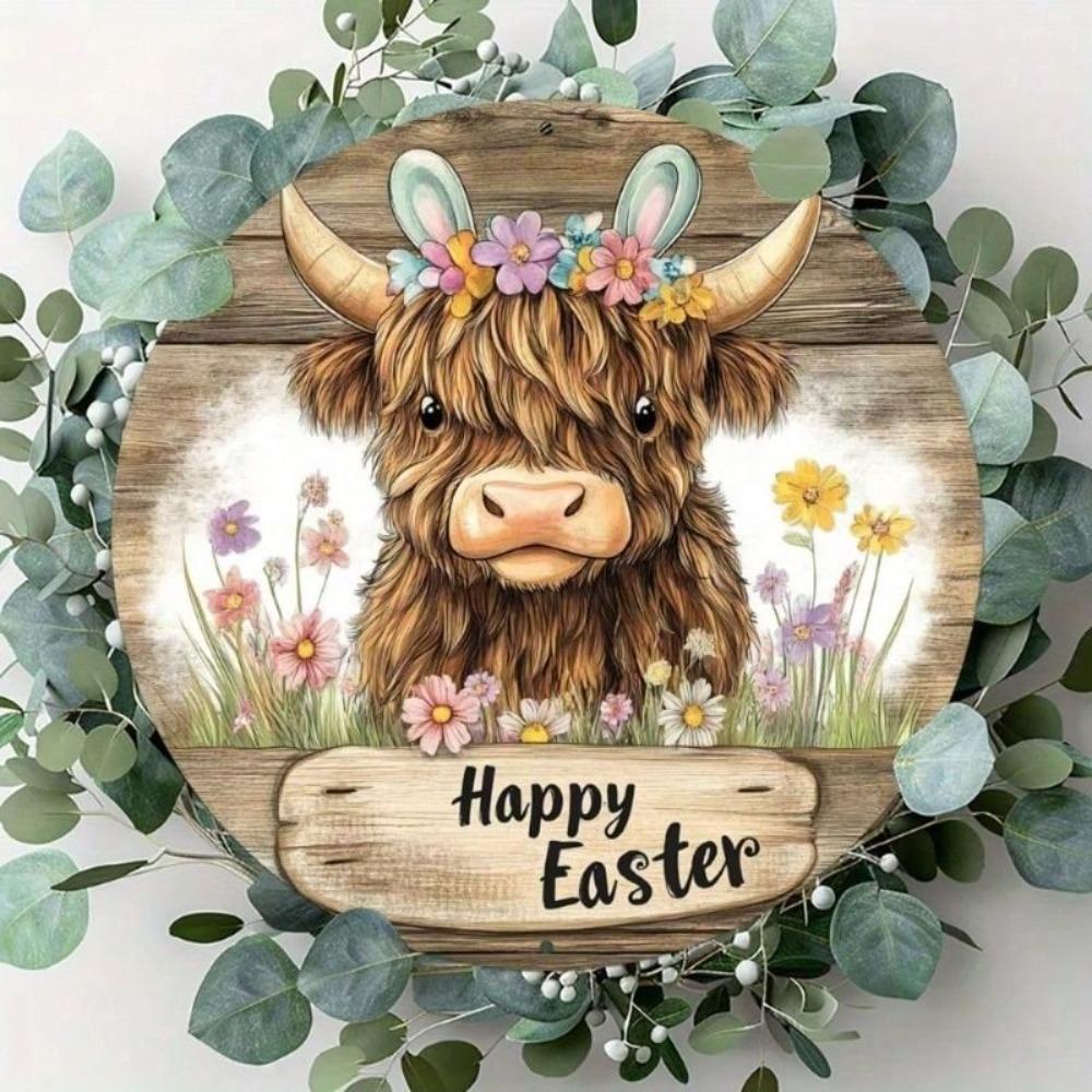 Metal Wall Art Highland Cow 8x8 Inch, Rustic Farmhouse Decor for Living Room