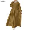Women Casual Round Neck Solid Color Loose Long Sleeve Dress
