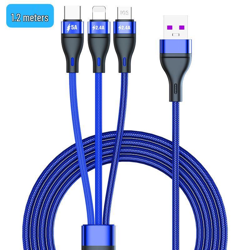 5A Super Fast 3-in-1 Braided Charging Cable, 2m Type-C to Triple Connector