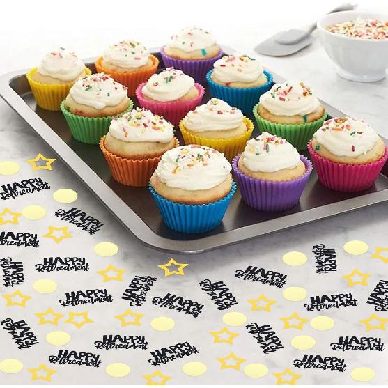 100PCS Happy Retirement Star Table Decorations - Black Gold Confetti