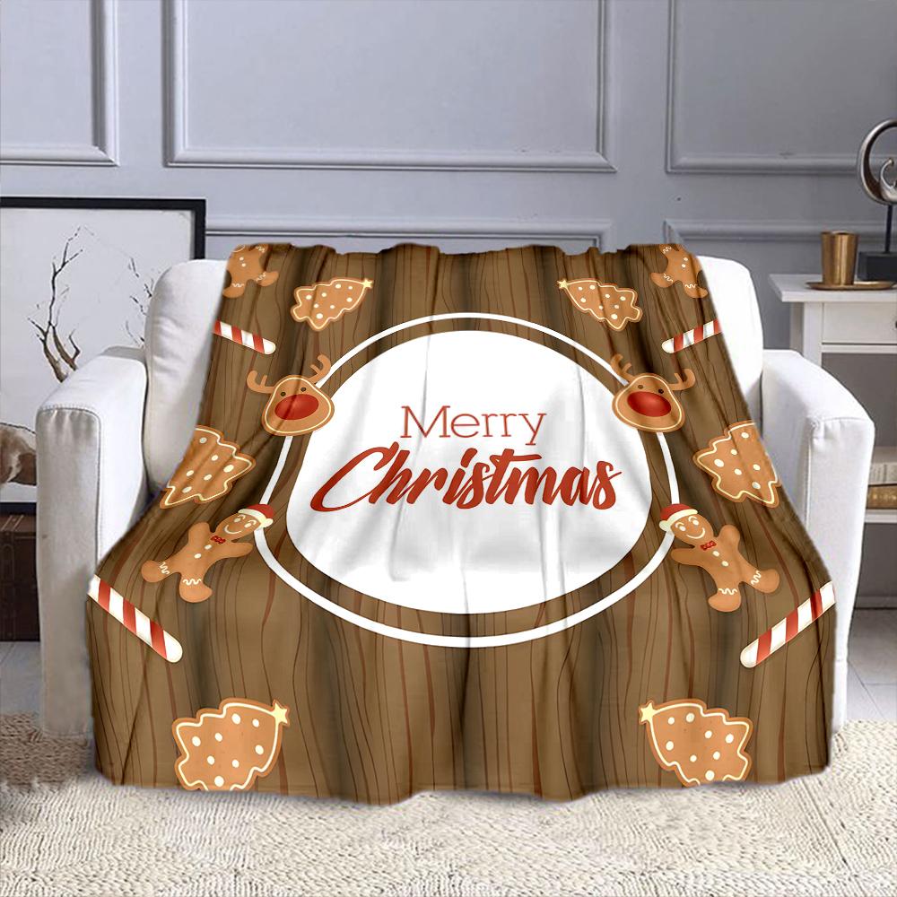 Merry Christmas Gingerbread Design Patterned Flannel Blanket Perfect for the Bedroom Living Room, Sofa, or a Little Nap