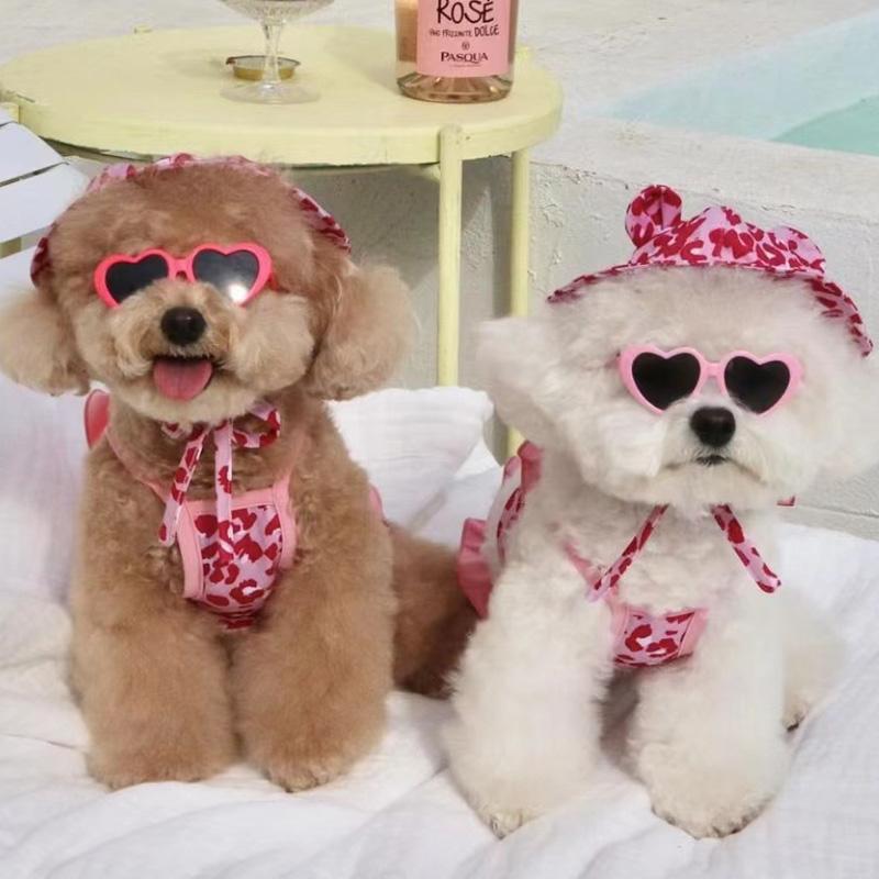 Pet Swimwear One-piece Sling Bikini Dog Breathable Vest Swimsuit Pink Leopard Print Dog Swimsuit Teddy Yorkshire Cat Clothing