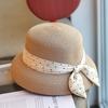 French polka dot bow temperament top hat summer sweet versatile vacation wind sunscreen lampshade basin hat women