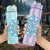 1PC Light Blue Mandala Flower 750ml Color Plastic Sports Water Bottle Leakproof Flip Straw Lid Suitable for Sports Office Home Use