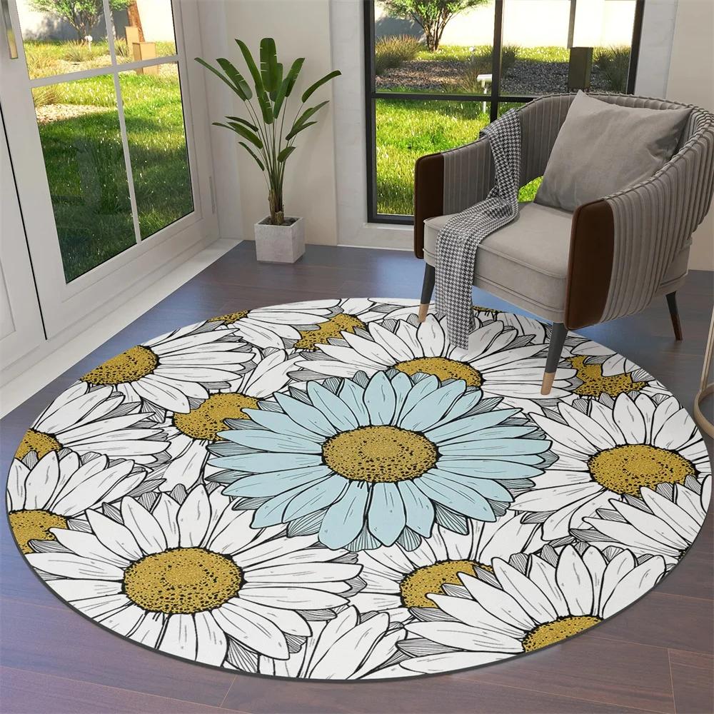 Watercolor Flower Round Rug Non-slip Floral Carpet for Living Room Bedroom Kitchen Decor Circle Doormat