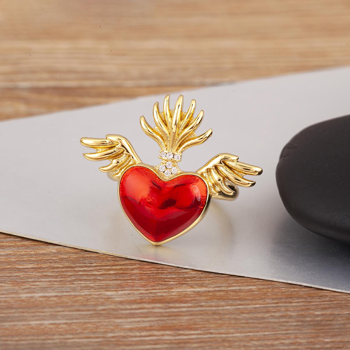 

Nidin New Trendy S/L Size Choice Sacred Heart Open Rings Adjustable For Women Copper Micro Inlaid Zircon Finger Jewelry Gift resizable