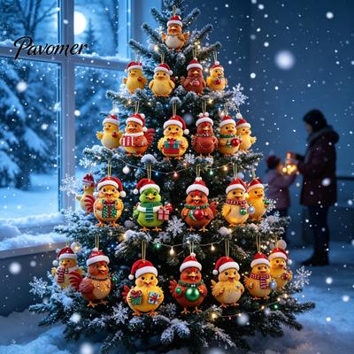 Festive Wall Decor Chicken Advent Calendar 2026, 24 Days Christmas Countdown with 2D Flat Holiday Gift Acrylic Ornament, Cartoon Hanging Pendant