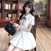 Gentle college style white dress bow doll collar women summer beautiful A word pleated short skirt small man
