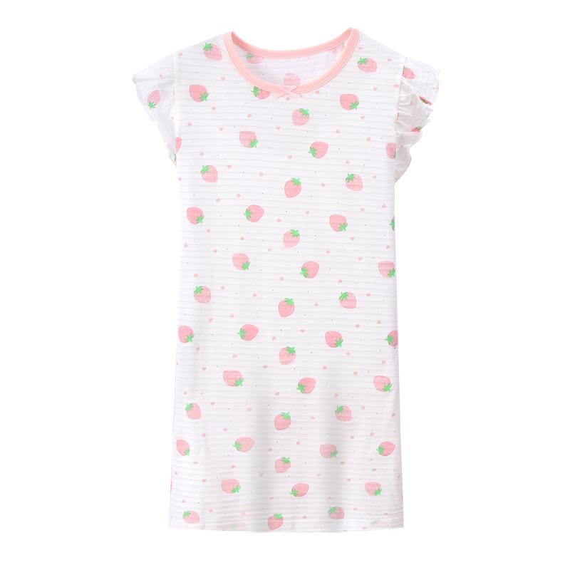Girls' Sleepwear Dress Children's Pleated Short Sleeve Nightgown Loungewear