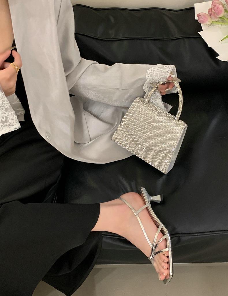 French niche silver sandals thick heel fairy shoes 2025 new summer with skirt thin belt temperament high heels