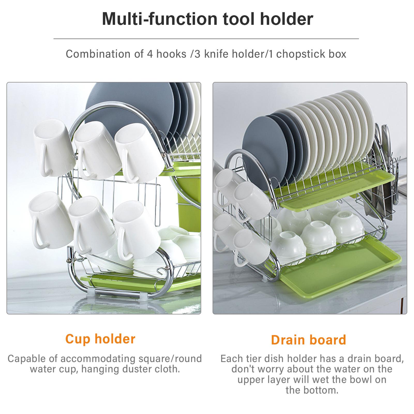 

Стеллаж для сушки посуды 2-х уровневая стальная стойка для посуды со съемной сливной доской Стеллаж для хранения сушилки для посуды