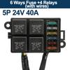 12V/24V 40A 4/5 Pin 6-Way Fuse Relay Box 4 Relay Holder Standard ATO Fuse Block with Free Assembly for Car Motorcycle Relays 5