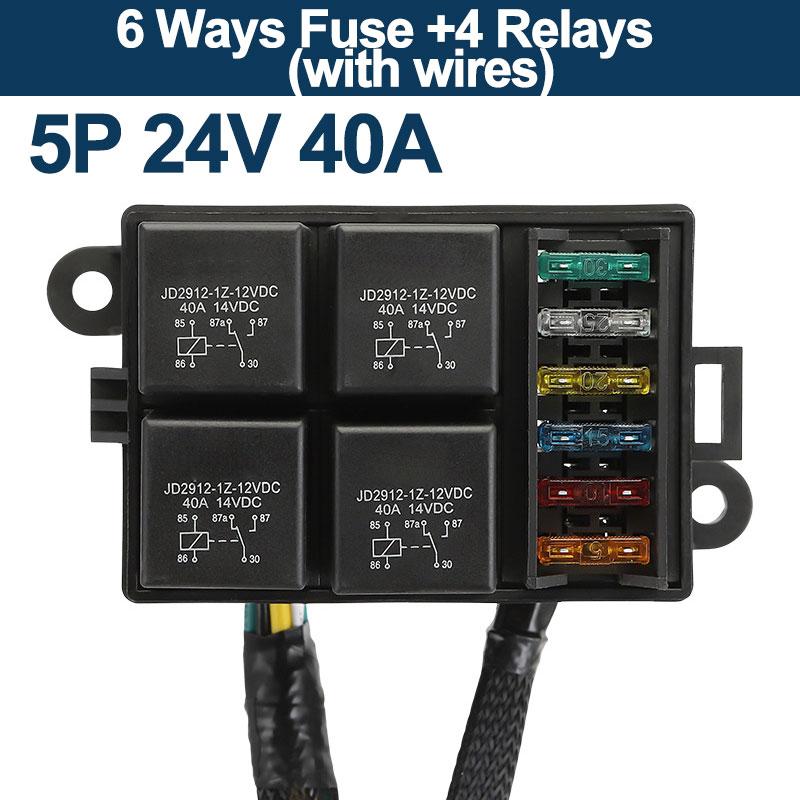 12V/24V 40A 4/5 Pin 6-Way Fuse Relay Box 4 Relay Holder Standard ATO Fuse Block with Free Assembly for Car Motorcycle Relays 5