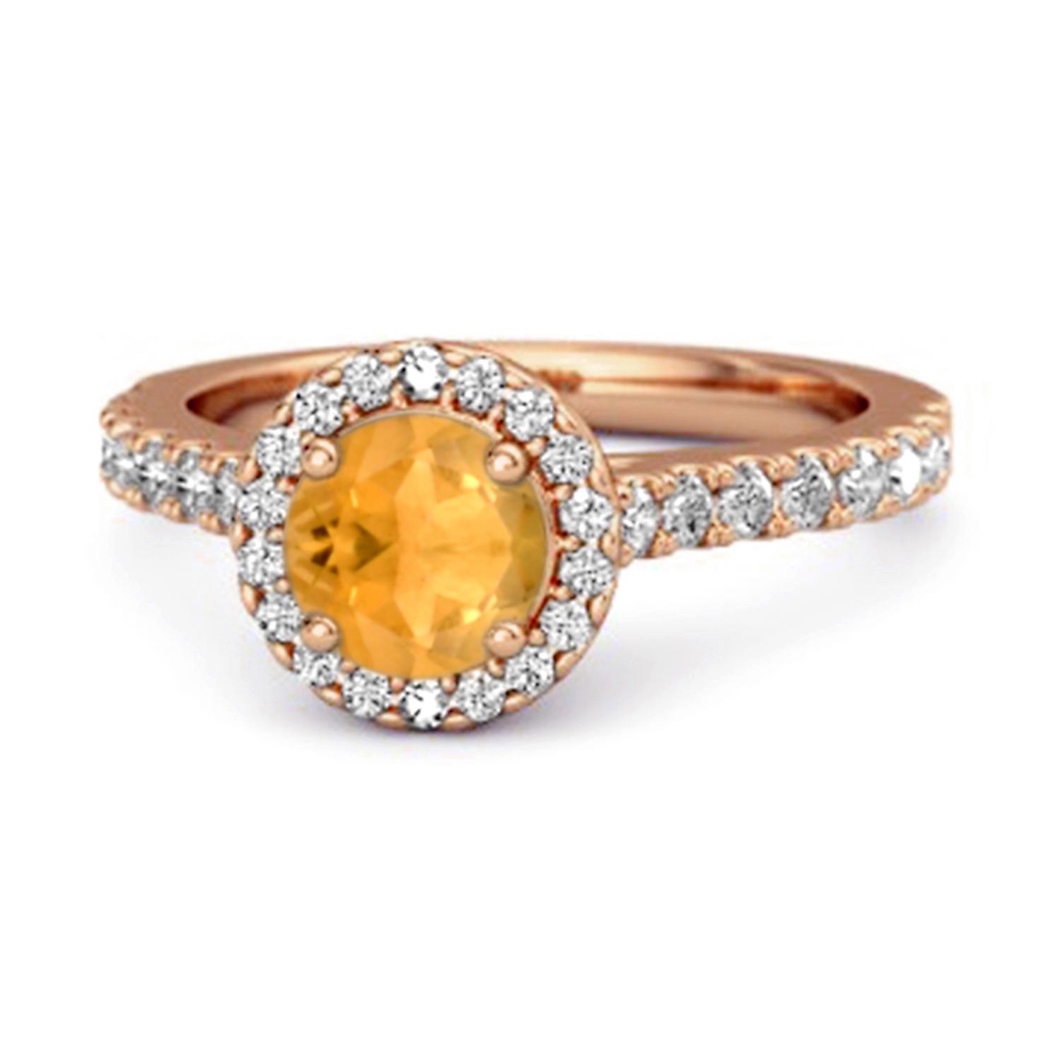 

Citrine Round Halo Accents Ring - 925 Sterling Silver Rose Gold Vermeil 12 Яскраво-рожевий