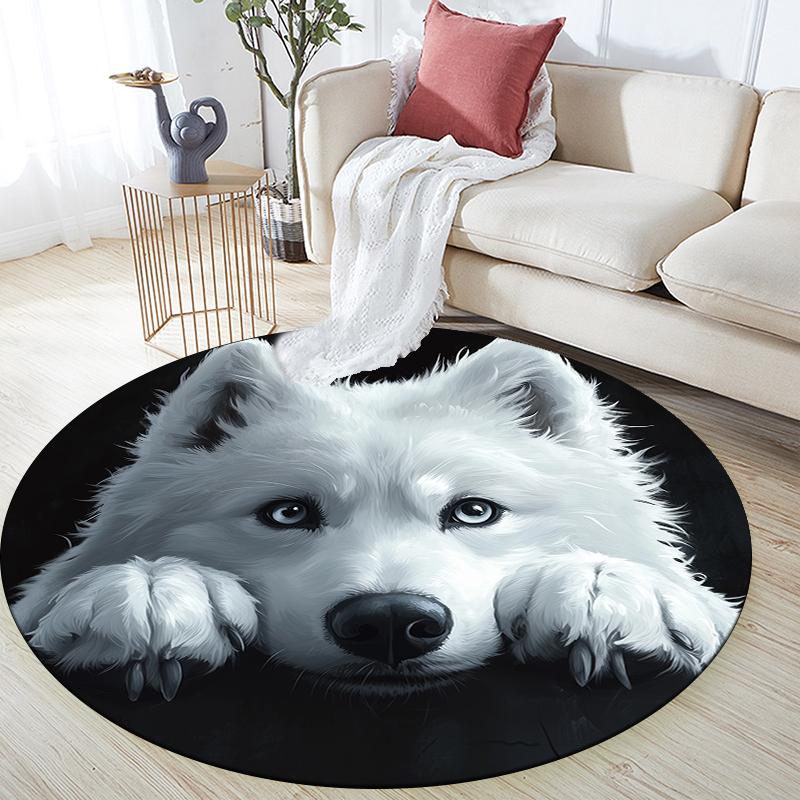 

Black Samoyed pattern round rug,Carpet Rug for Living Room Bedroom Playroom ,Non-slip Floor Mat,Holiday Gifts and Birthday Gifts. 80cmx80cm