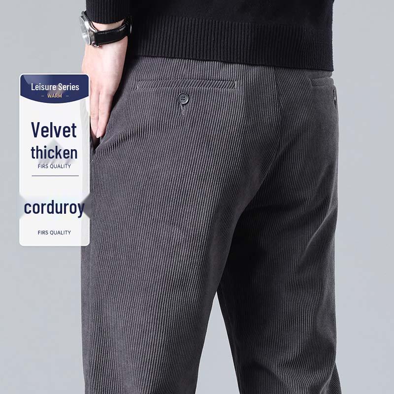 Shanshan Men's Fleece-Lined Corduroy Straight Casual Pants