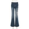 Plant Printed Embroidery Y2K Flare Jeans Women Vintage Skinny Boot Cut Trousers Fashion Street 2000s Denim Pants Fall
