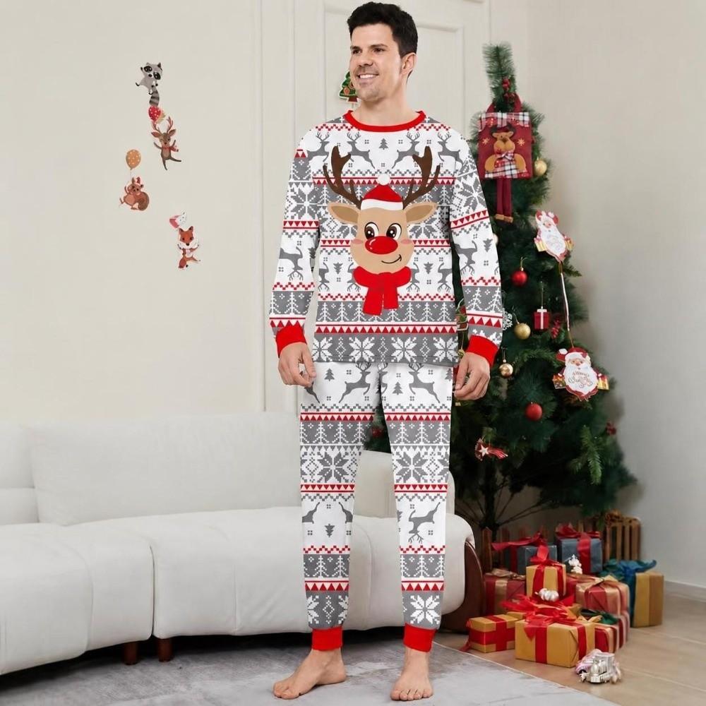 Xmas Deer Christmas Pyjamas Set Long Sleeve Top+Pants New Couple Christmas Outfit  Sleepwear