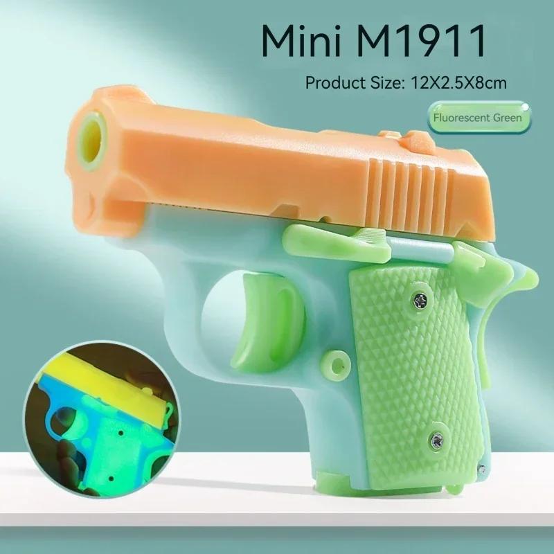 Safe Plastic Toy Pistol Colorful Mini M1911 Model Gun Non-Shooting Luminous Fidget Toy for Kids Little Boys Birthday Gifts