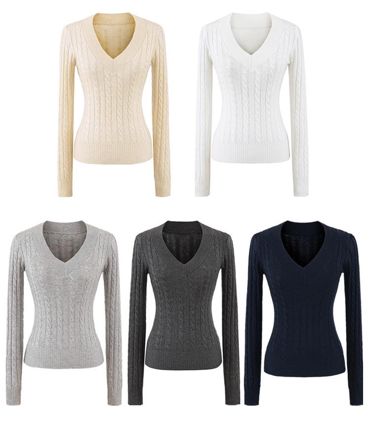 American Girl V-Neck College Style Slim Cable Knit Sweater