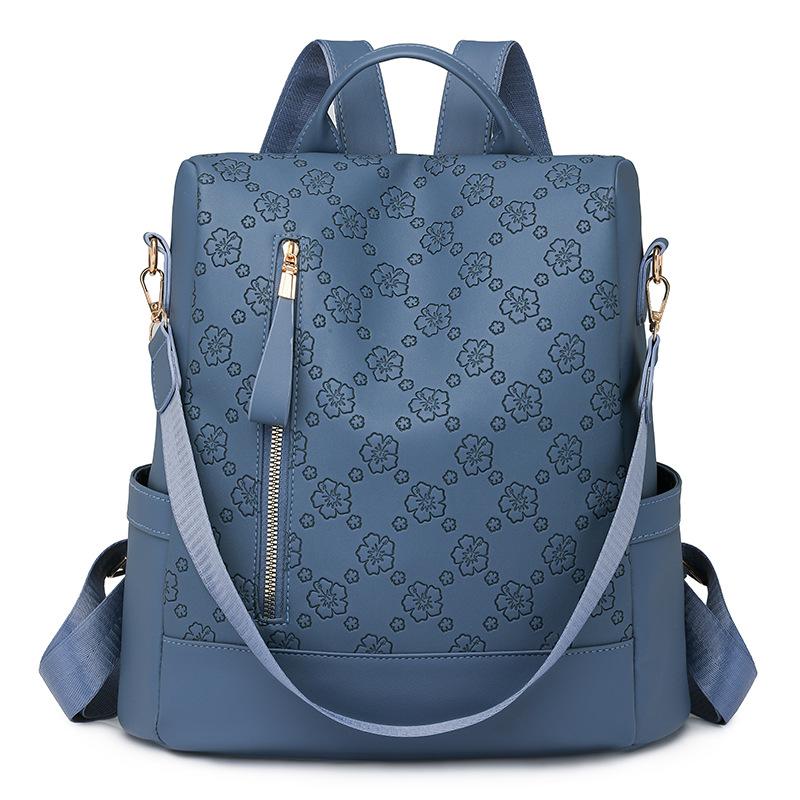 Антикражный рюкзак женский новый большой емкости мягкая кожа антикражный рюкзак мода контрастный цвет женский многоцелевой школьный рюкзак тренд синий